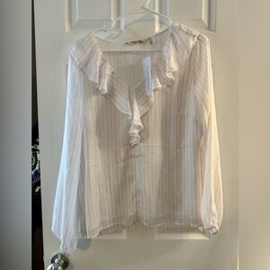 NEW! Soft Surroundings Cream Striped Ruffle Blouse Size Large